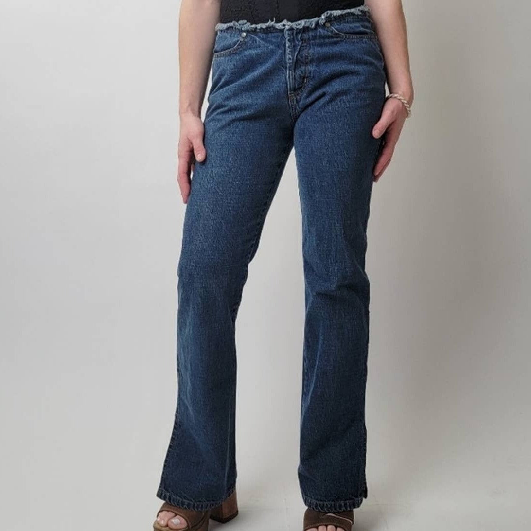 Vintage Y2K ESPIRIT Raw Hem Low Rise Wide Leg Bellbottoms - 6