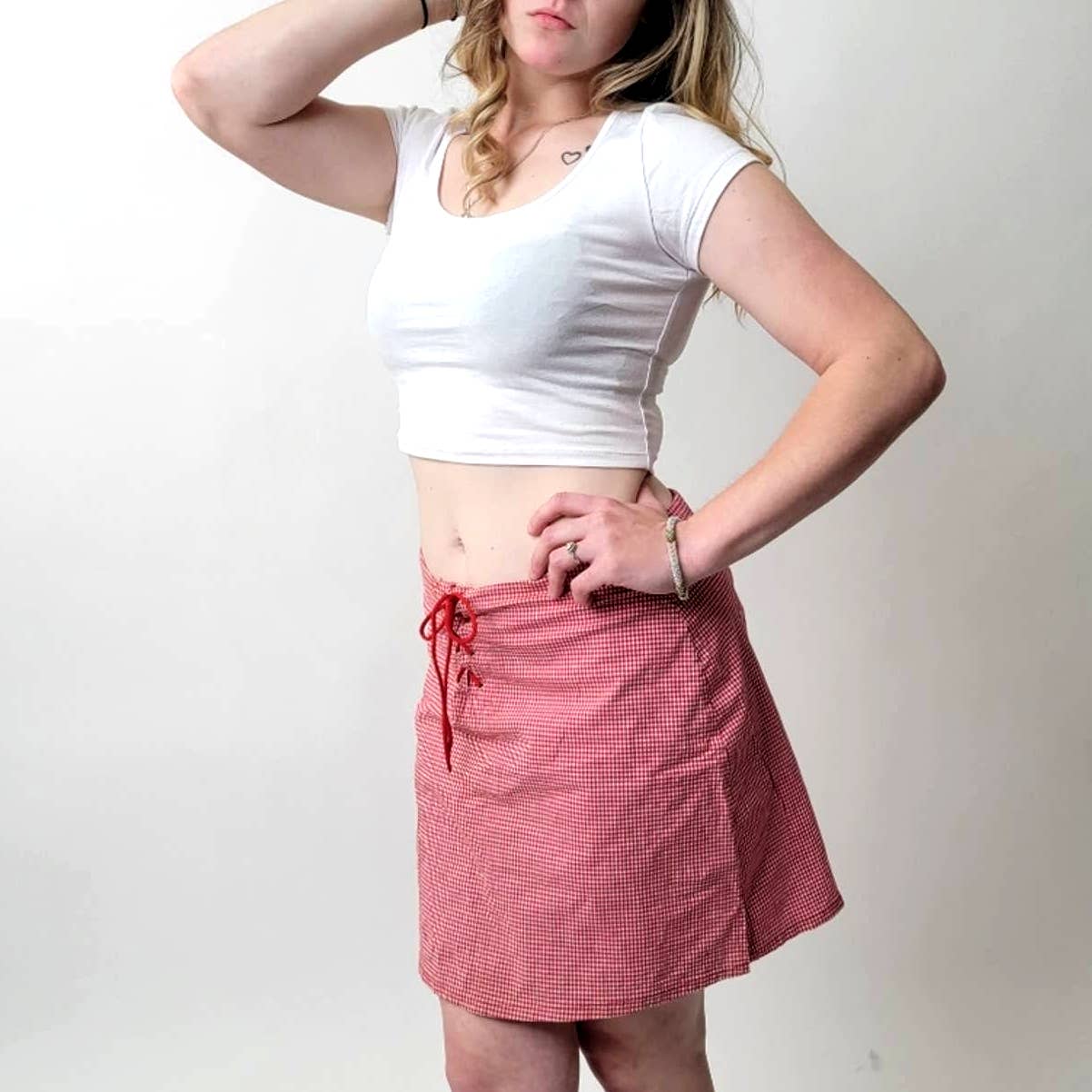 Vtg Y2k Red Gingham Plaid Mini Skirt - M