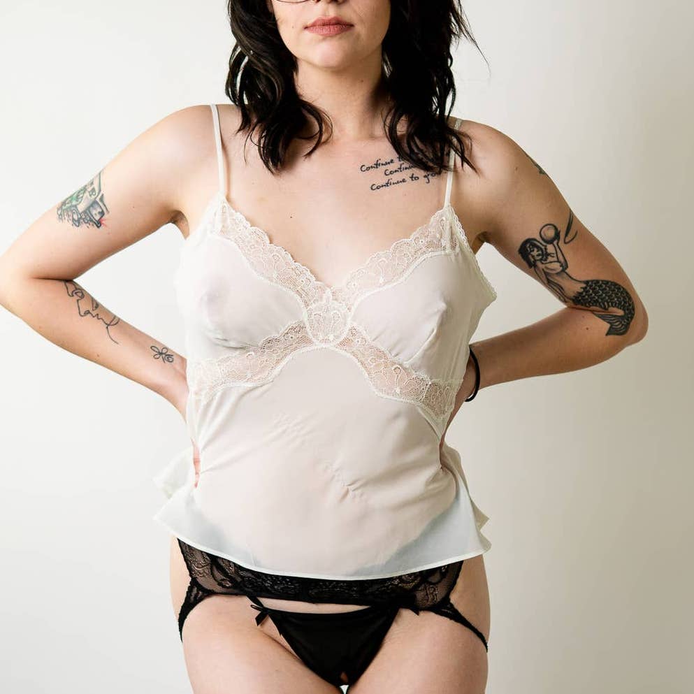 Vintage 90s Vanity Fair White Sheer Lace Cami