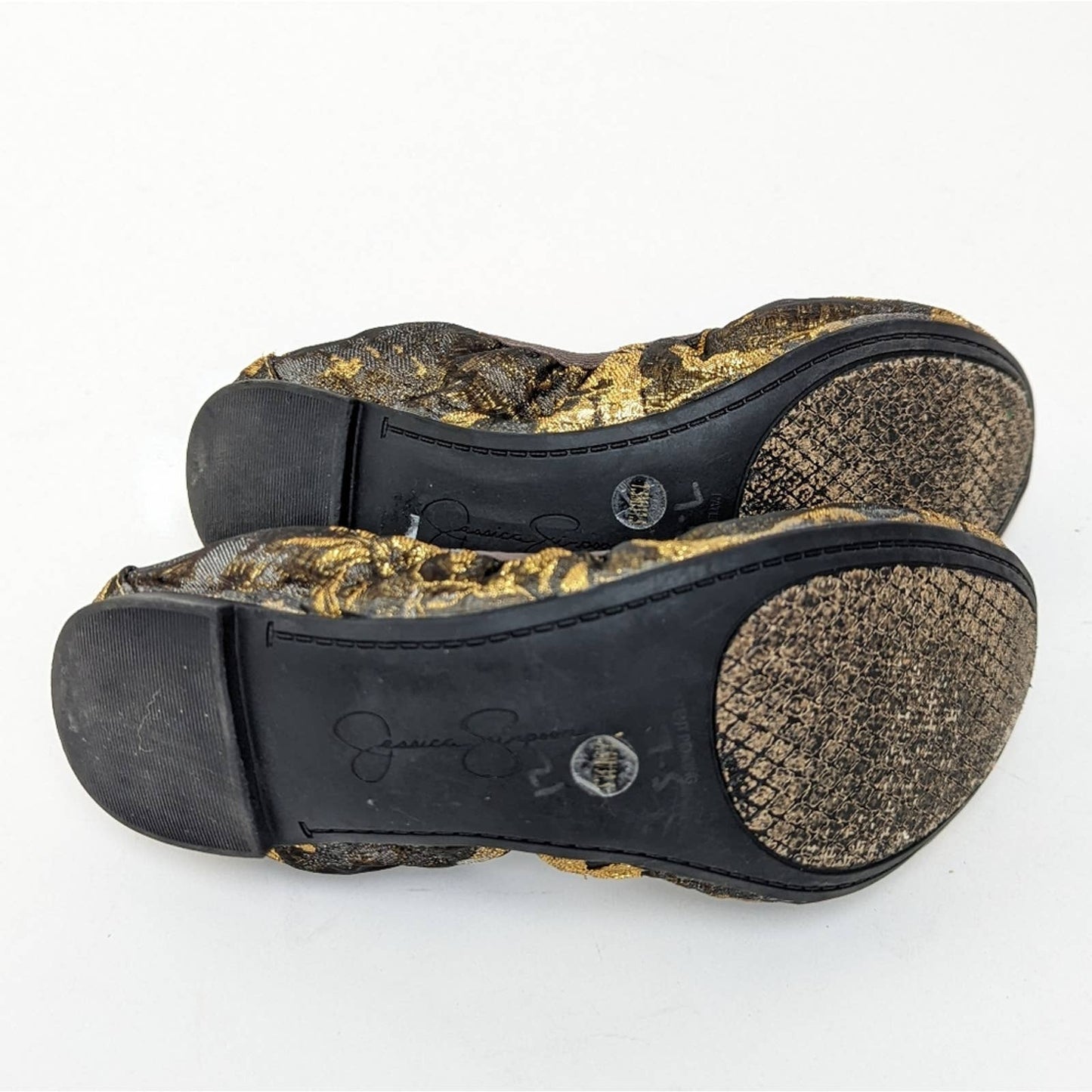 Jessica Simpson Nolan Bow Shimmery Gold Floral Ballet Flats - 7.5