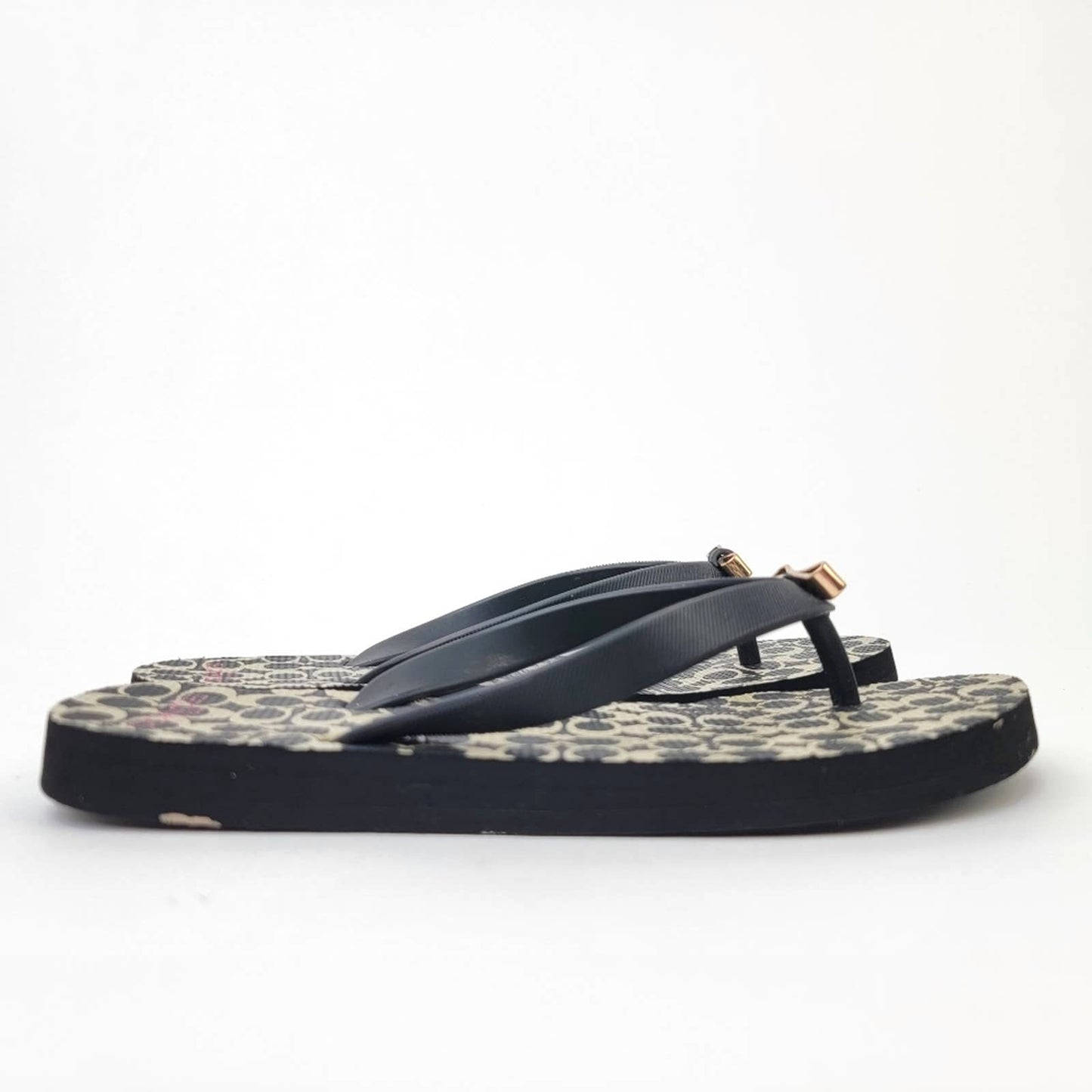 Coach New York Black LOGO Flip Flop Sandals - 5/6