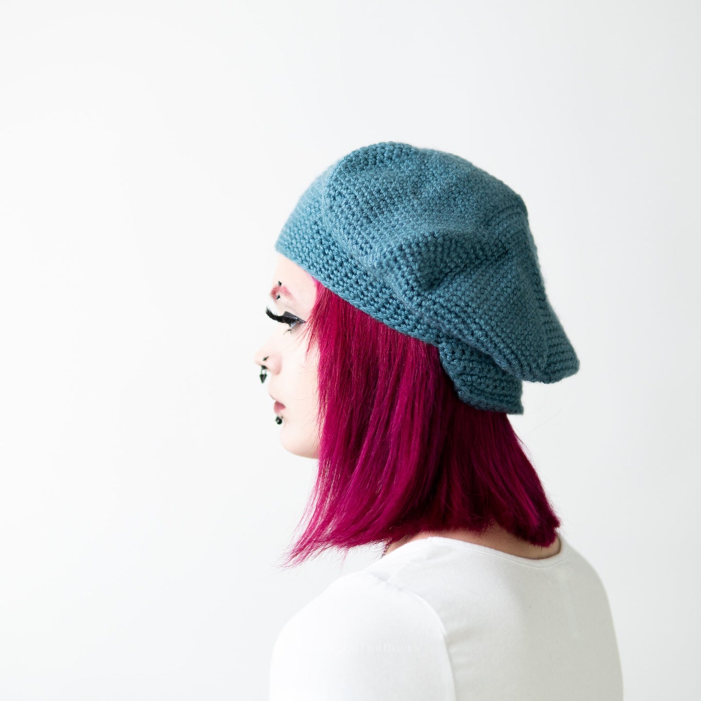 Handmade Crochet Knit Sky Blue Beanie Newsboy Cap & Fingerless Glove Set