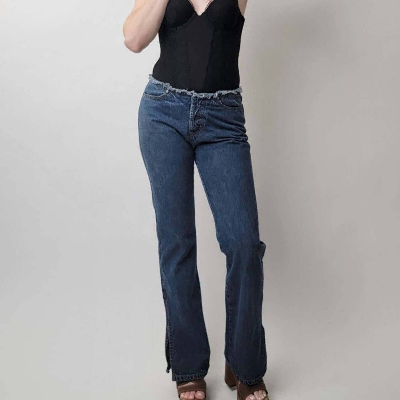Vintage Y2K ESPIRIT Raw Hem Low Rise Wide Leg Bellbottoms - 6