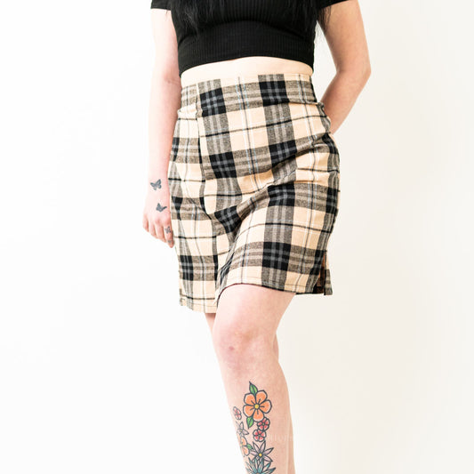 Plaid Tartan Gingham Check Pencil Midi Skirt