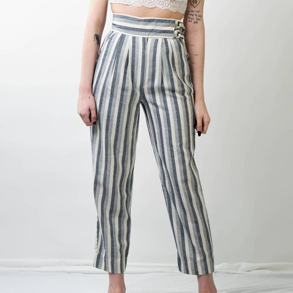 Vintage 70s Stonybrook Striped High Rise Straight Leg Linen Pants