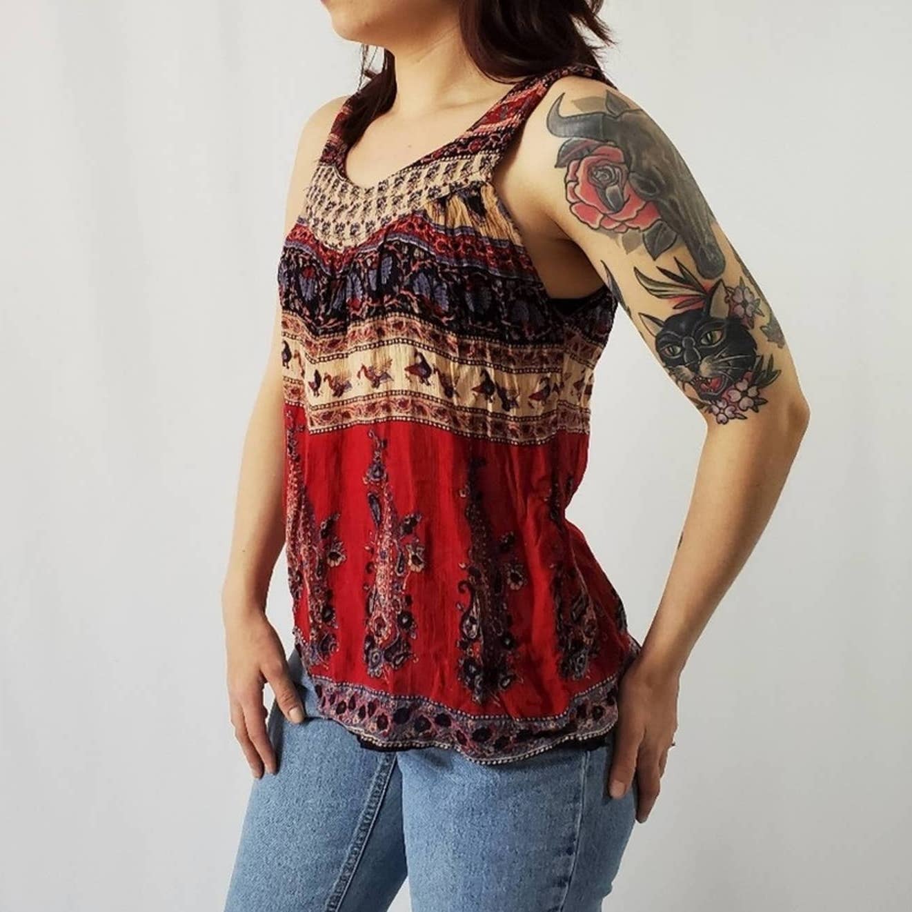 Gypsi Rose World Travelers Boho Flowy Tank Top Tunic
