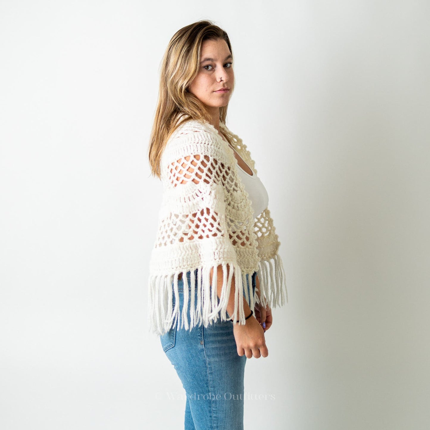 Handmade Crochet Knit Tassel Shaw Poncho Coverup