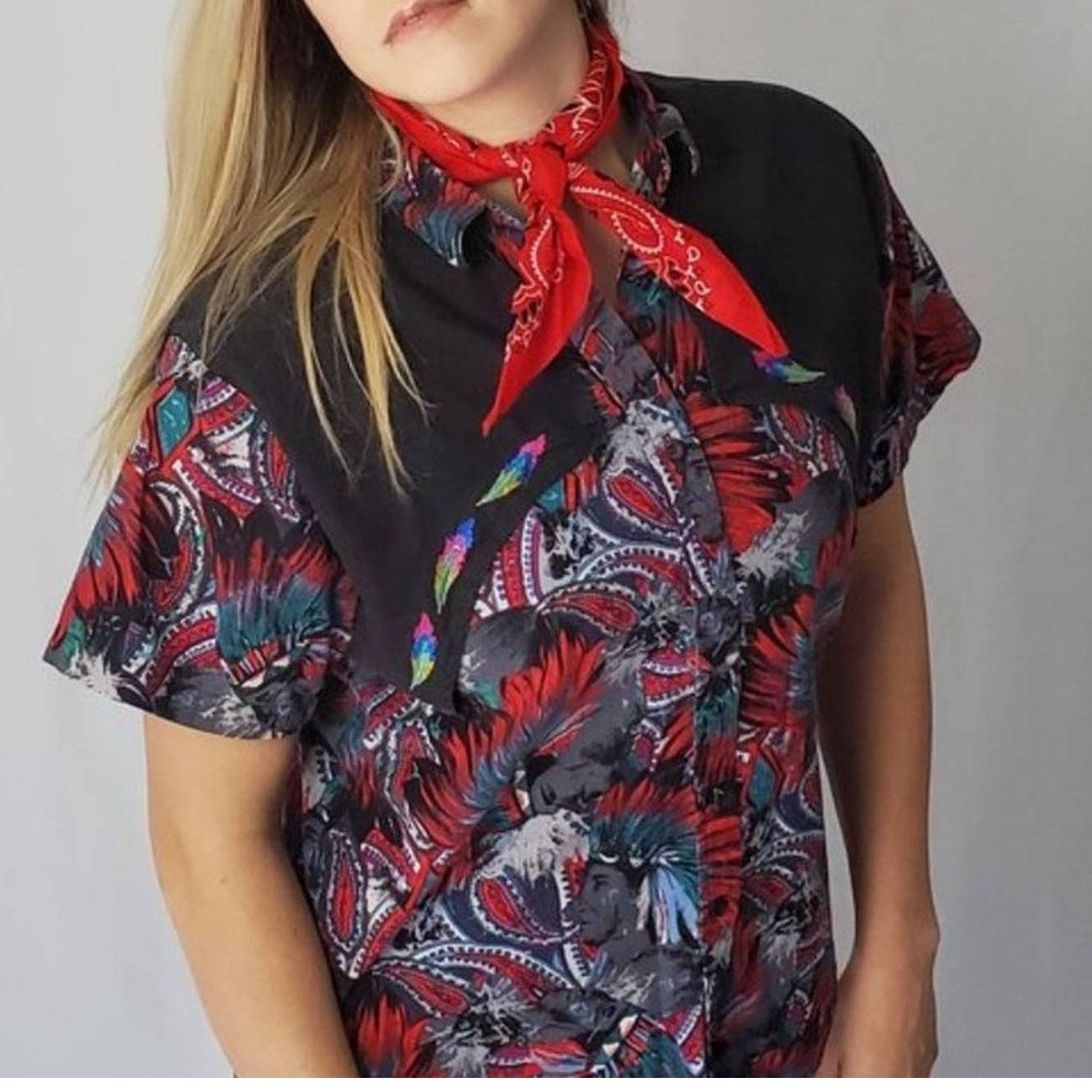 Vintage 90s Western Tribal Flyback Button Down Shirt - M
