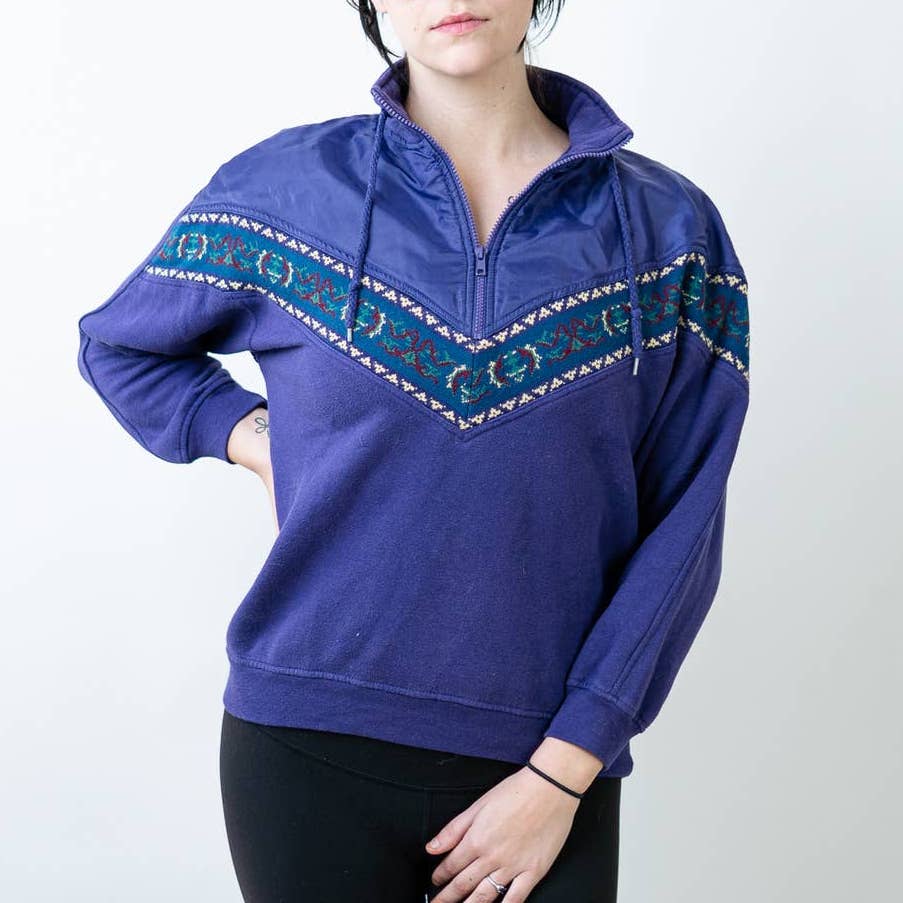 Vintage 90s Zip Neck Aztec Geometric Sweatshirt - M