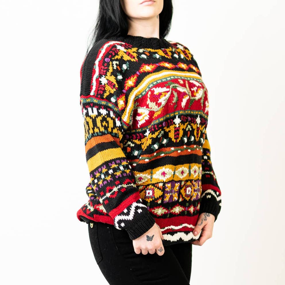 Vintage 90s Chunky Crochet Knit Sweater by Heirloom Collectibles - L