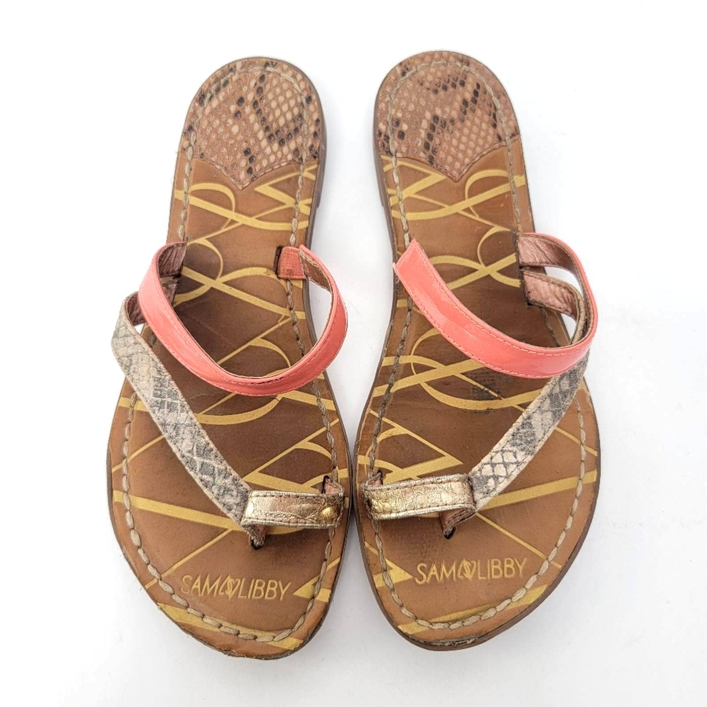 Sam & Libby Strappy Snakeskin Leather Summer Flip Flop Sandals - 6.5