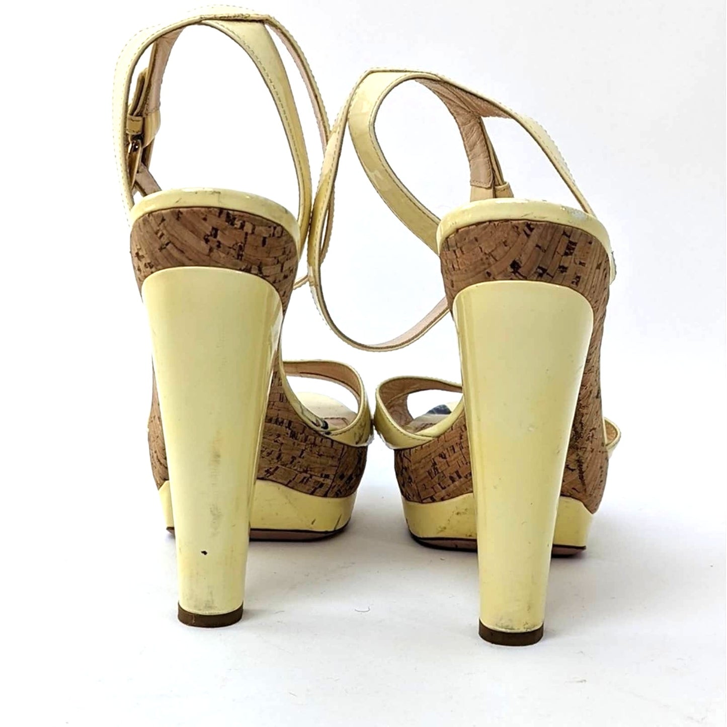PRADA Canary Yellow Cork Platform Heels - 8