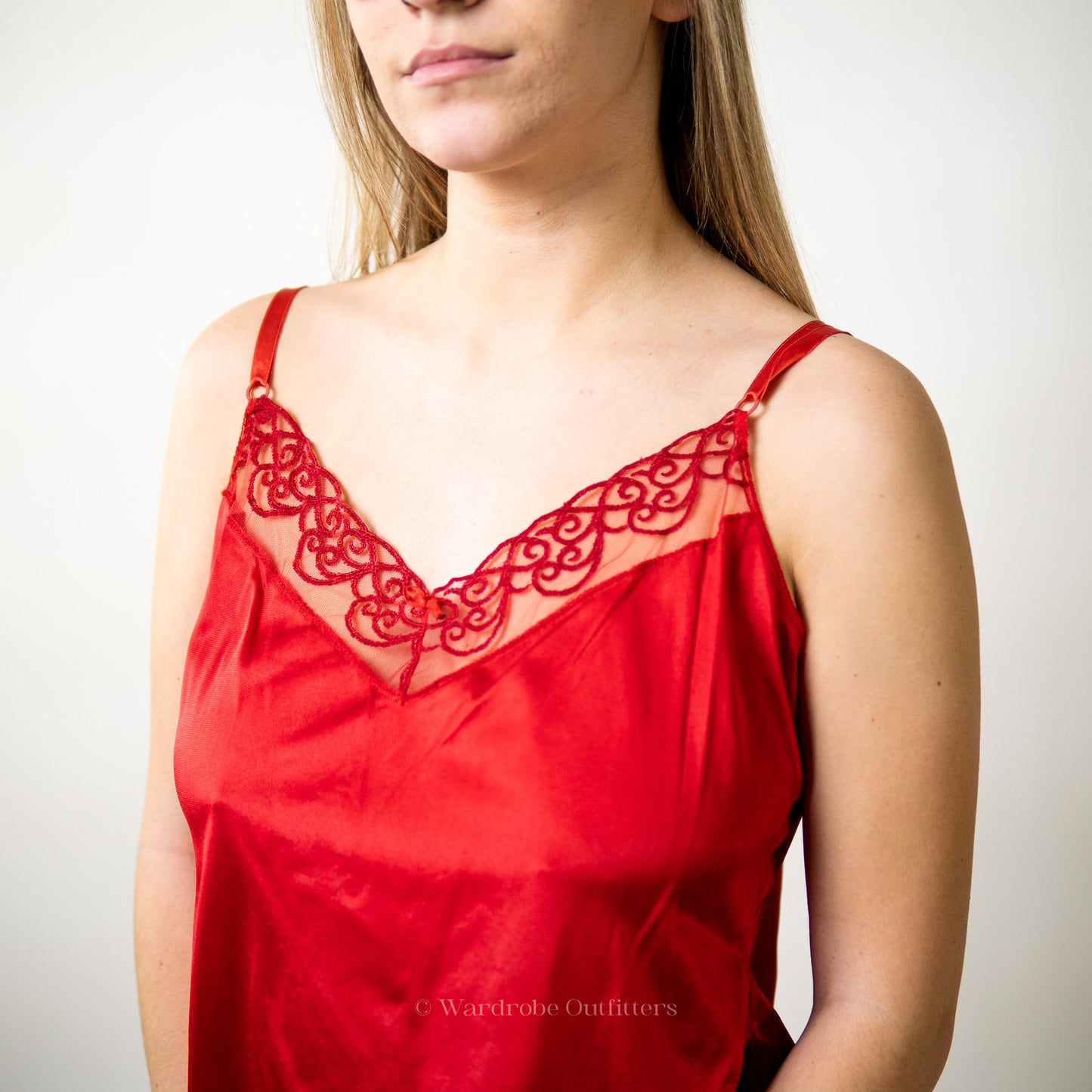 Vintage 80s Red Lace Cami Lingerie Sleep Shirt