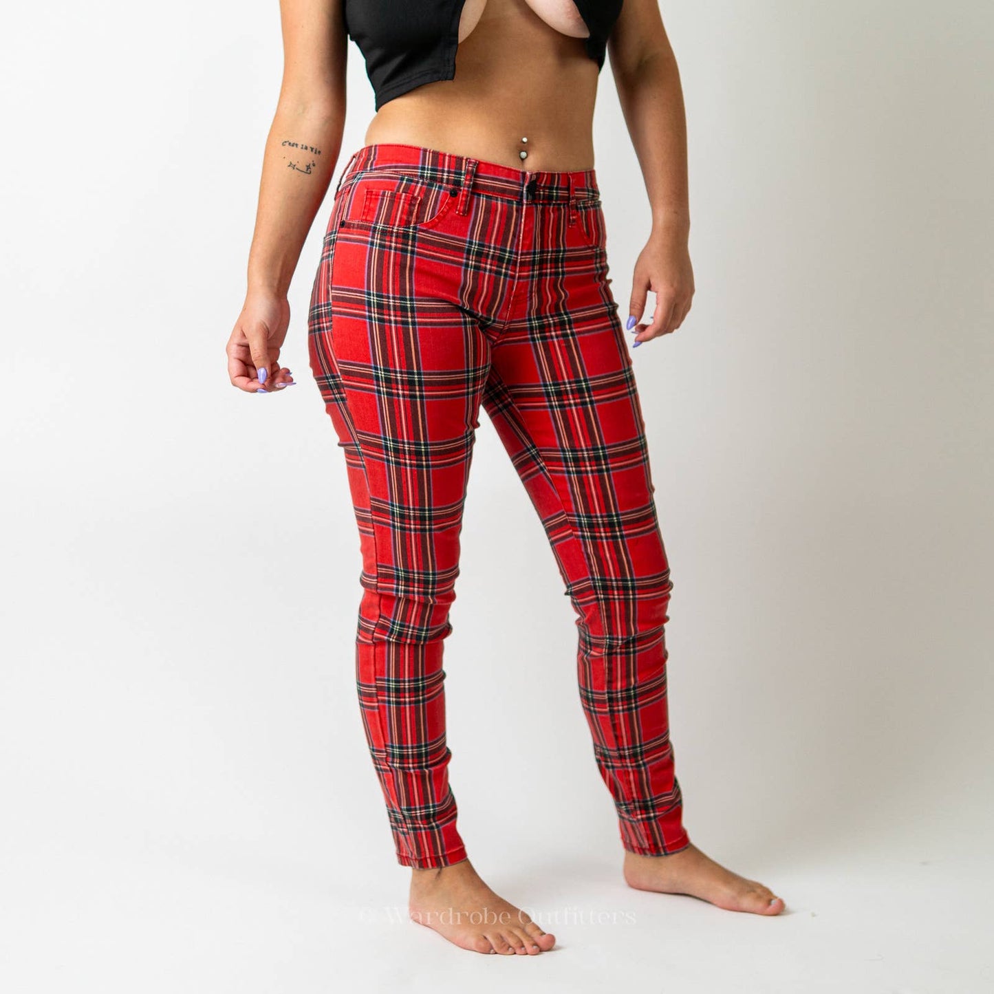 Red Tartan Plaid High Waisted Skinny Pants