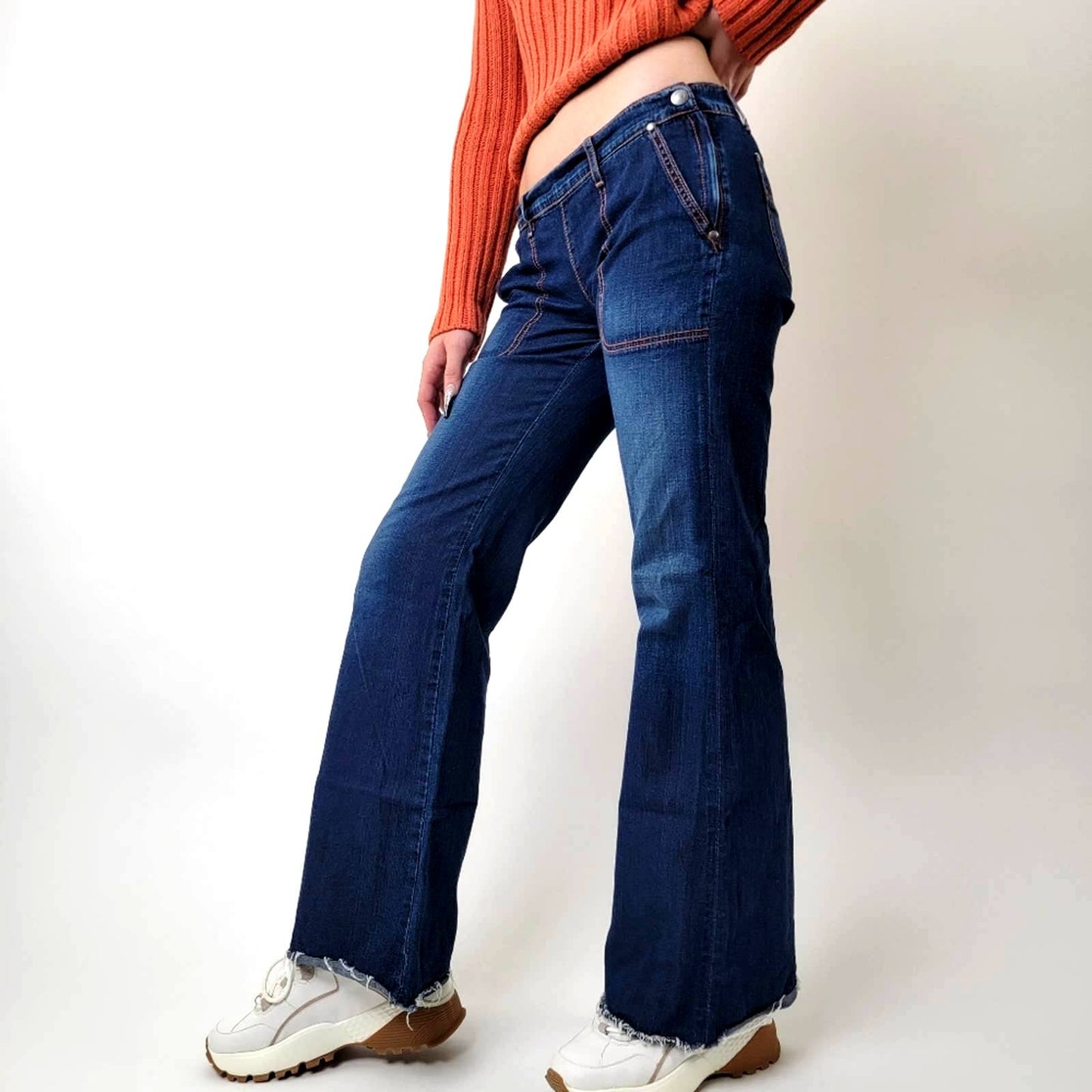 Vintage Y2K AG flared wide leg raw hem low rise dark wash Jeans - 27