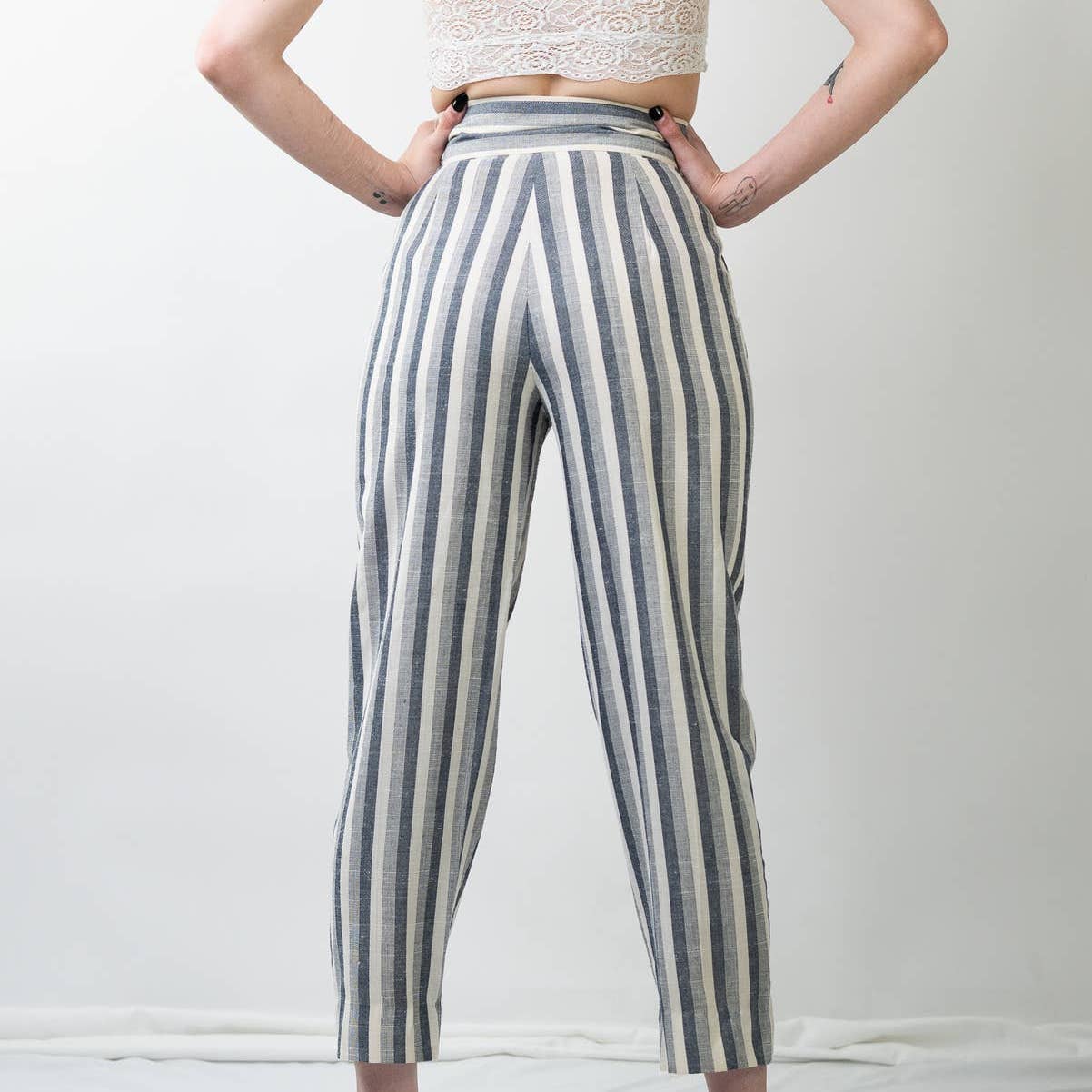 Vintage 70s Stonybrook Striped High Rise Straight Leg Linen Pants