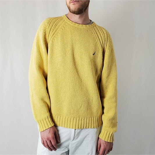 Y2K Nautica Gold Yellow Oversized Knit Sweater Sweatshirt