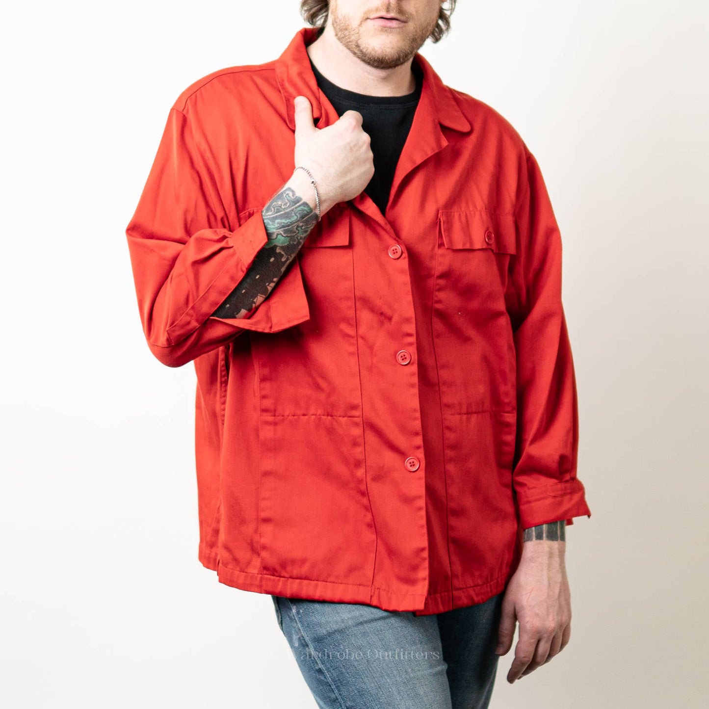 Red Artists Shirt Apron Button Up Blouse