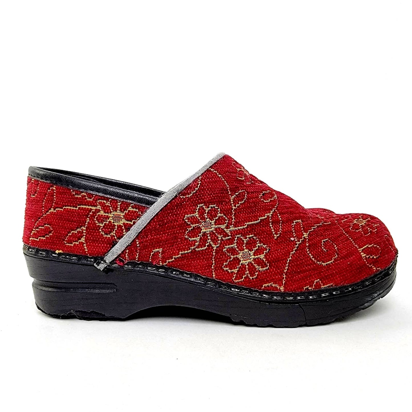 Dansko Red Velvet Embroidered Mule Platform Clogs - 8