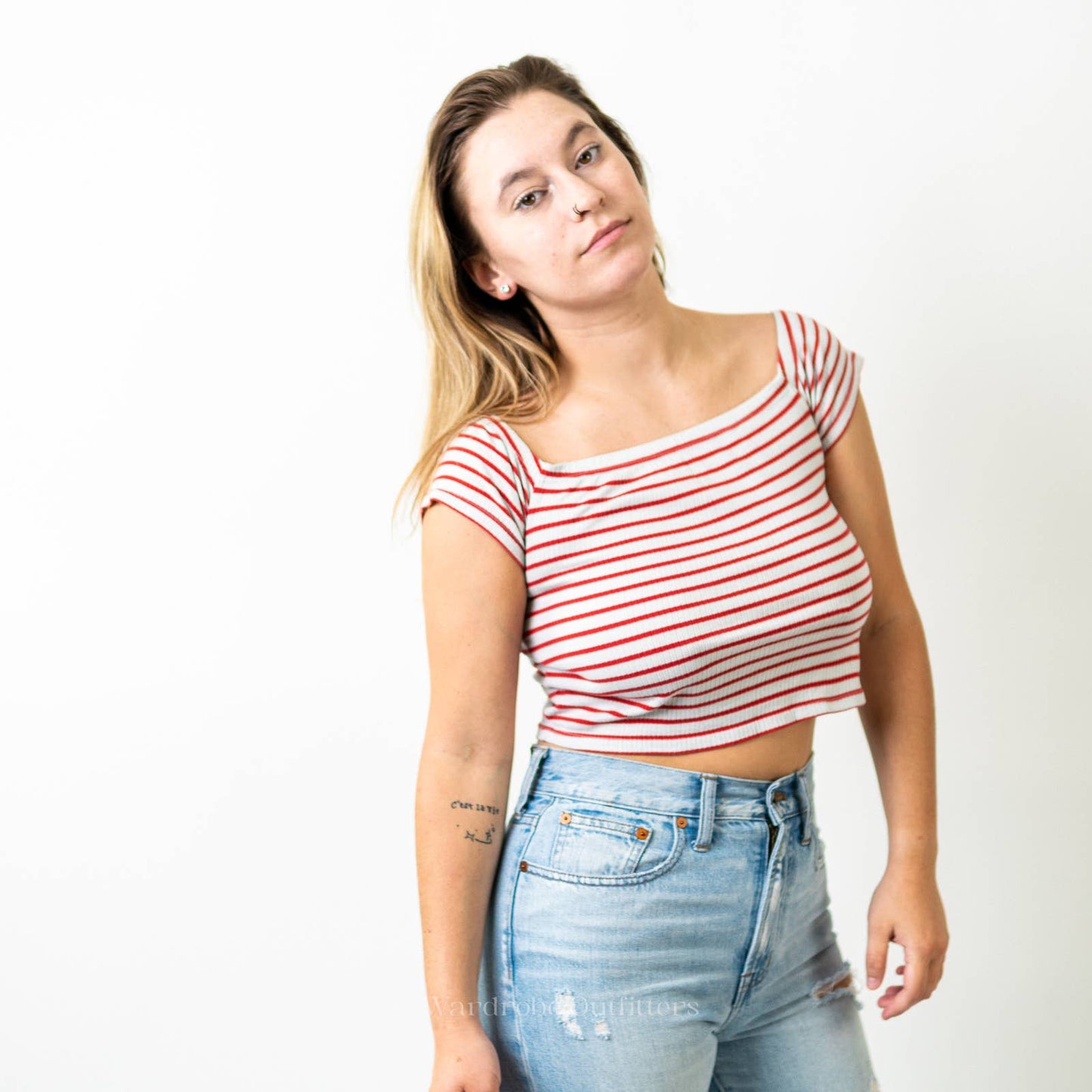 H&M Striped Crop Top Halter Tee Shirt