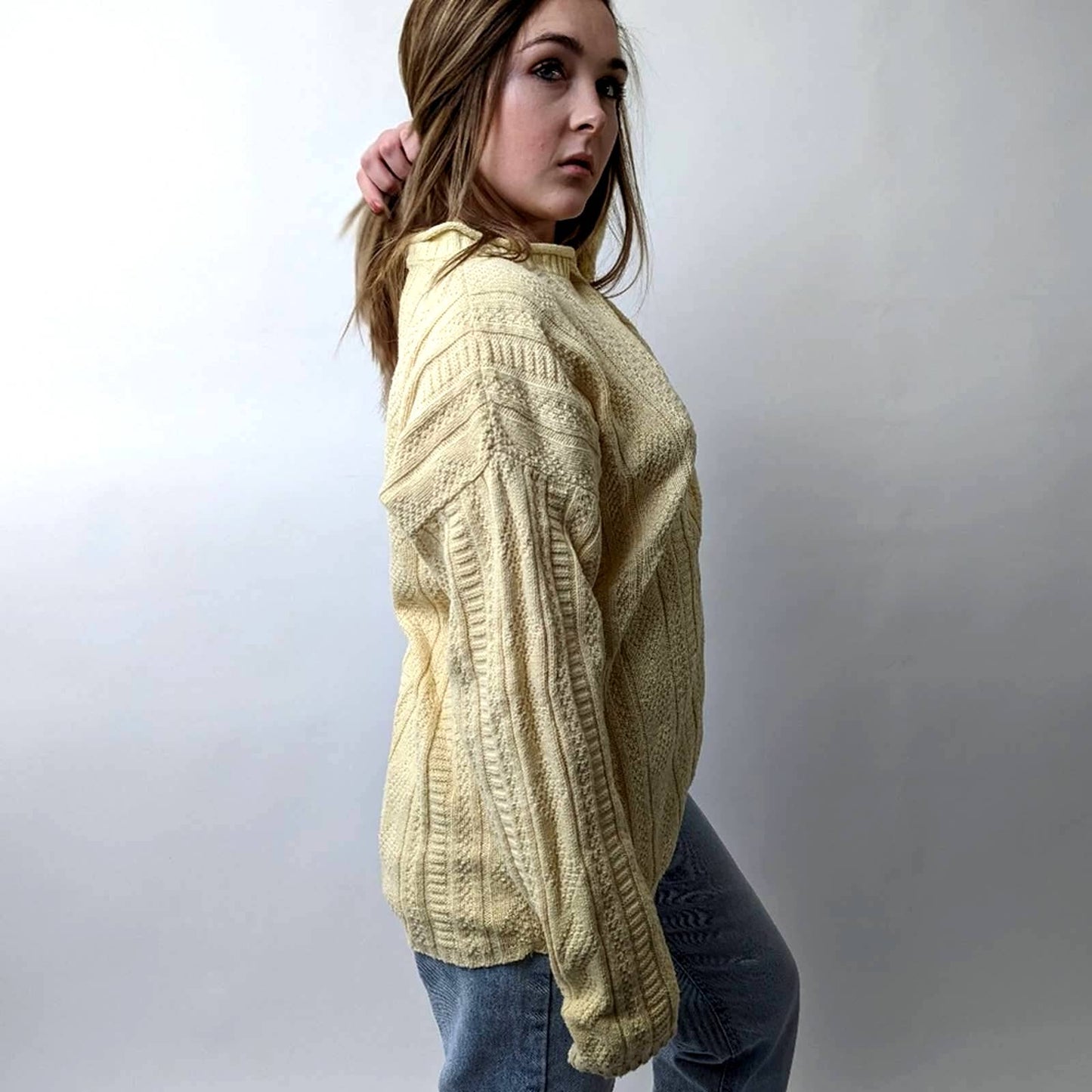 Vintage 90s Cable Knit Chunky Fisherman's Sweater - M