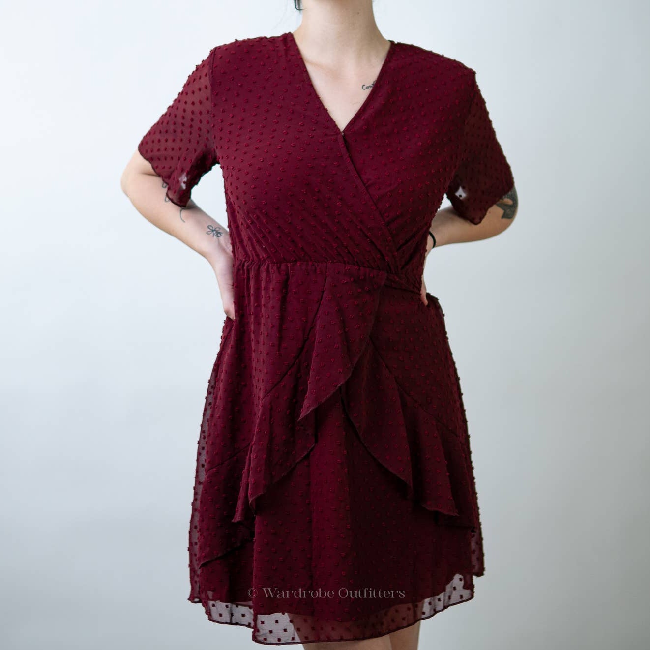 SHEIN Maroon Burgundy Red Swiss Dot A-Line Dress - M