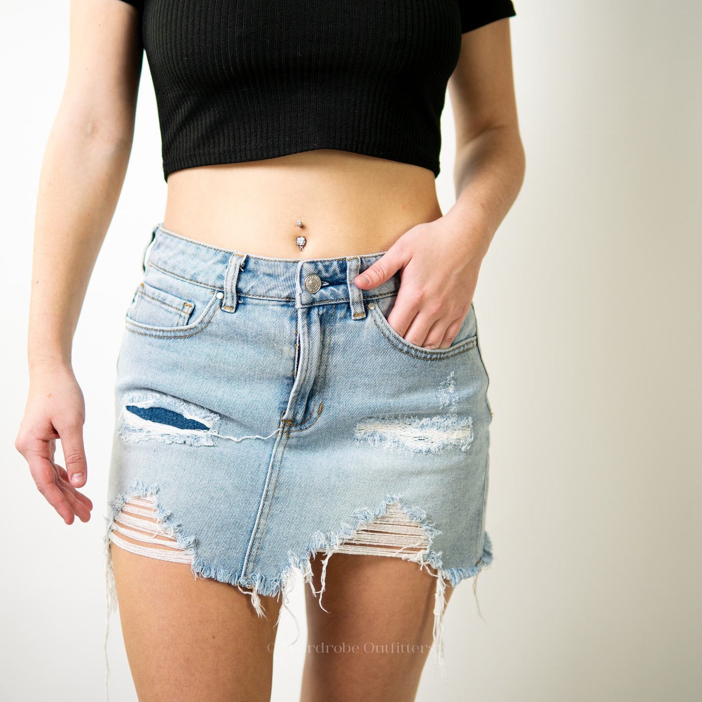 PacSun Distressed Raw Hem Denim A-Line Mini Skirt