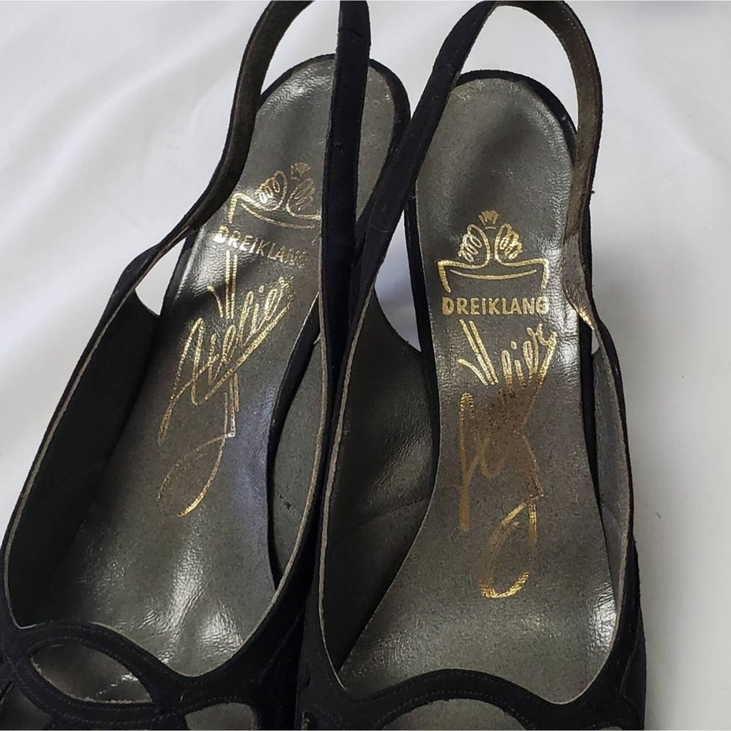 Vintage 1950's Atelier Black Sling Back Heels - 4 1/2