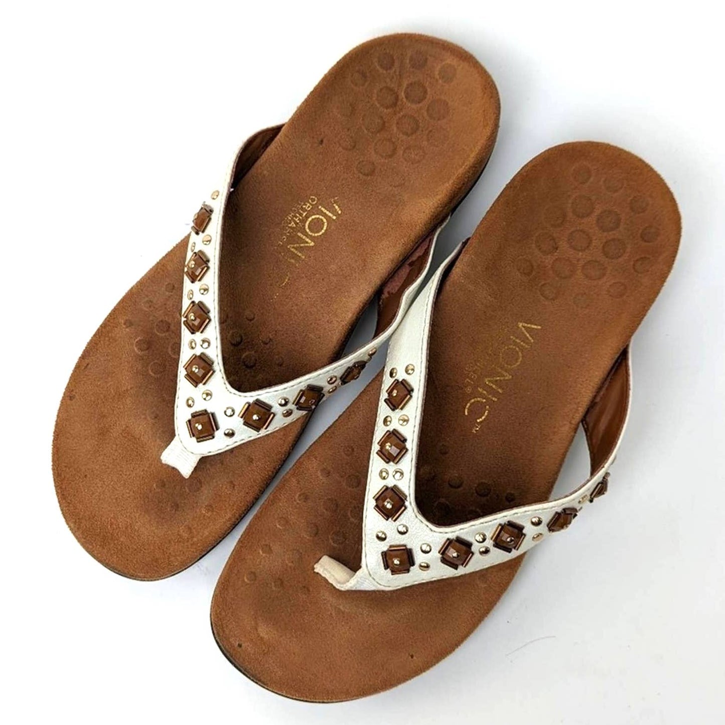 Vionic Floriana Geometric Stone Beaded Flip Flop Sandals - 6