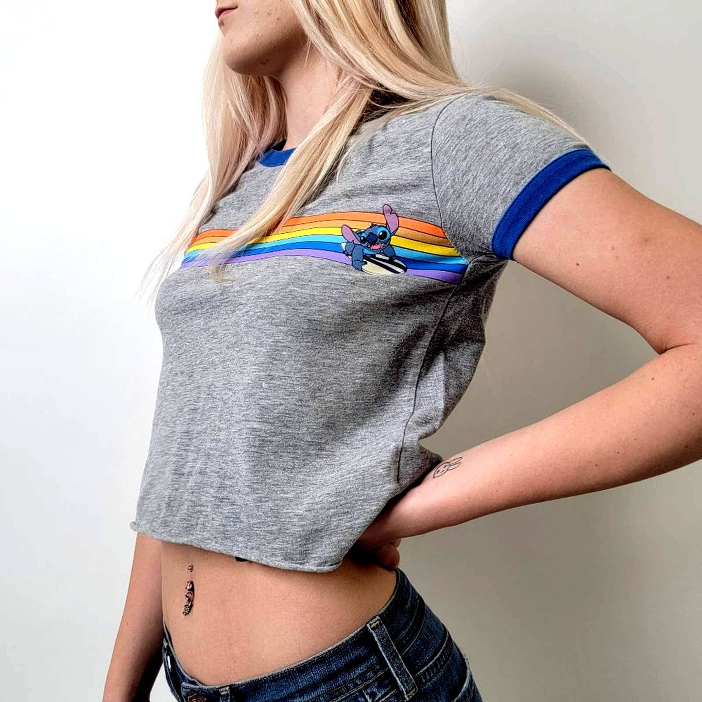 Disney Y2K 2000s Lilo Stitch rainbow stripe graphic Tee - M