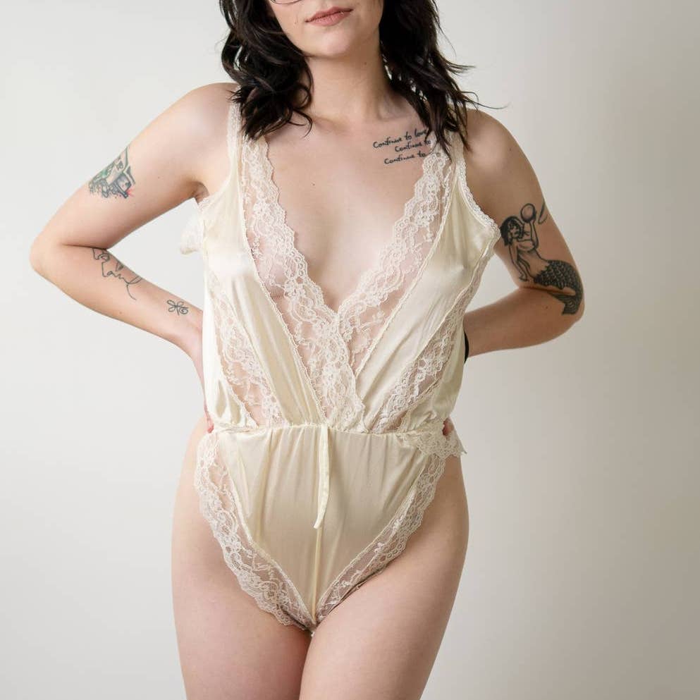 Vintage 80s Frilly Lace Bodysuit Lingerie