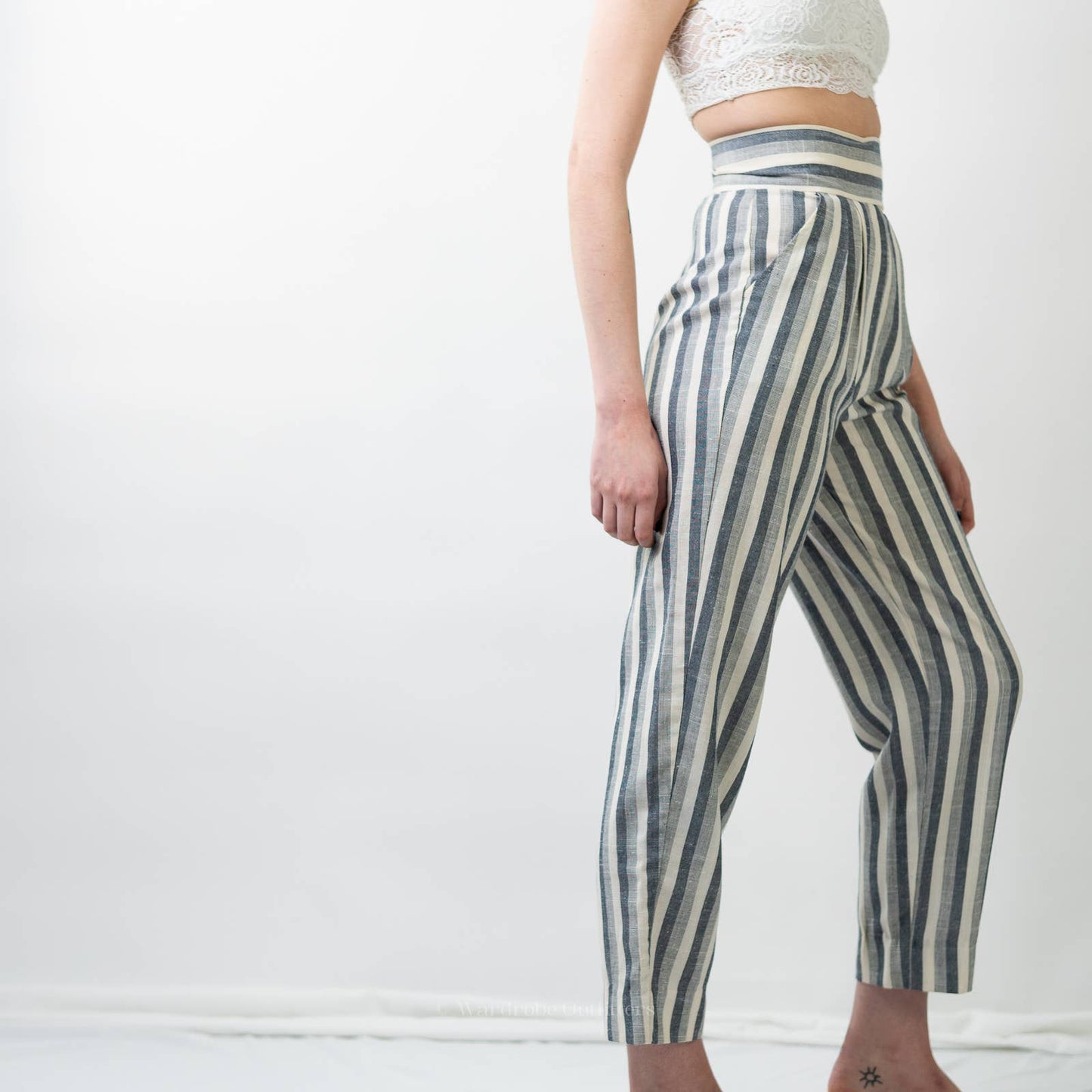 Vintage 70s Stonybrook Striped High Rise Straight Leg Linen Pants