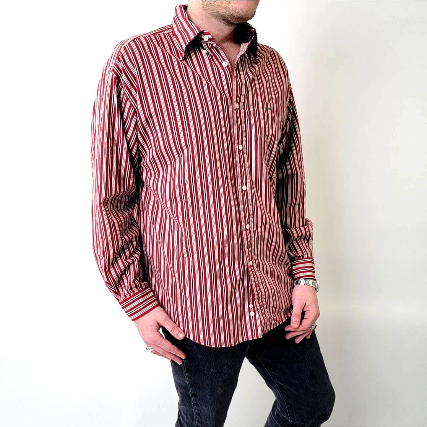 Vintage Y2k Tommy Hilfiger Men's Striped Button Down Shirt - L