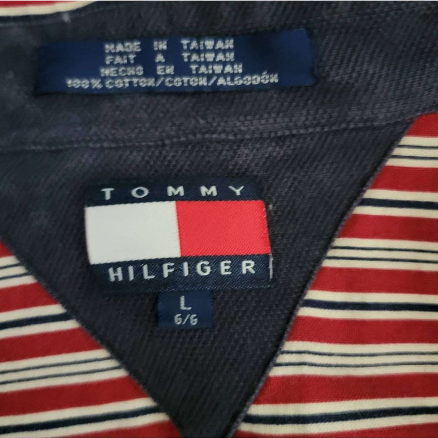 Vintage Y2k Tommy Hilfiger Men's Striped Button Down Shirt - L
