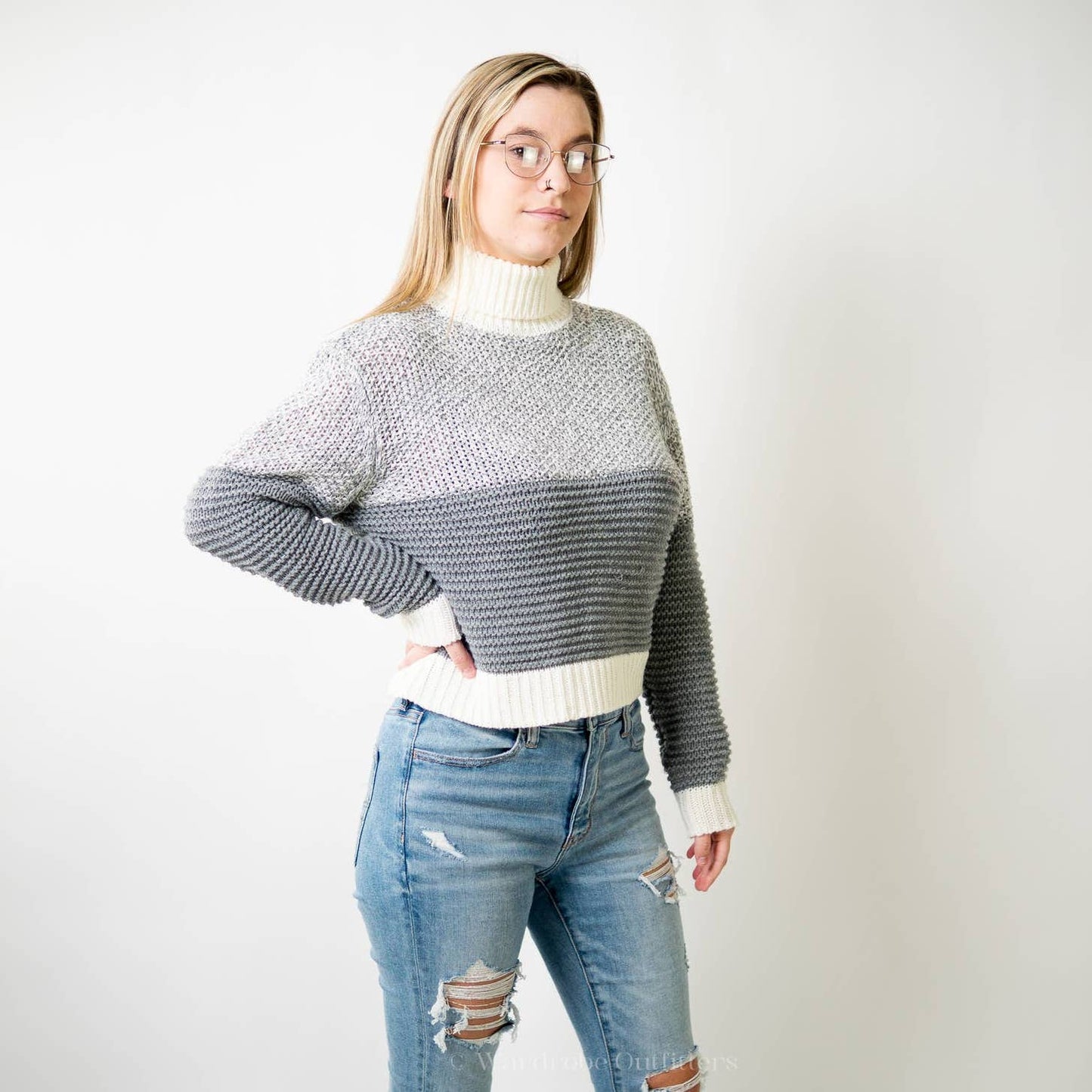 Crochet Knit 2 Tone Sweater
