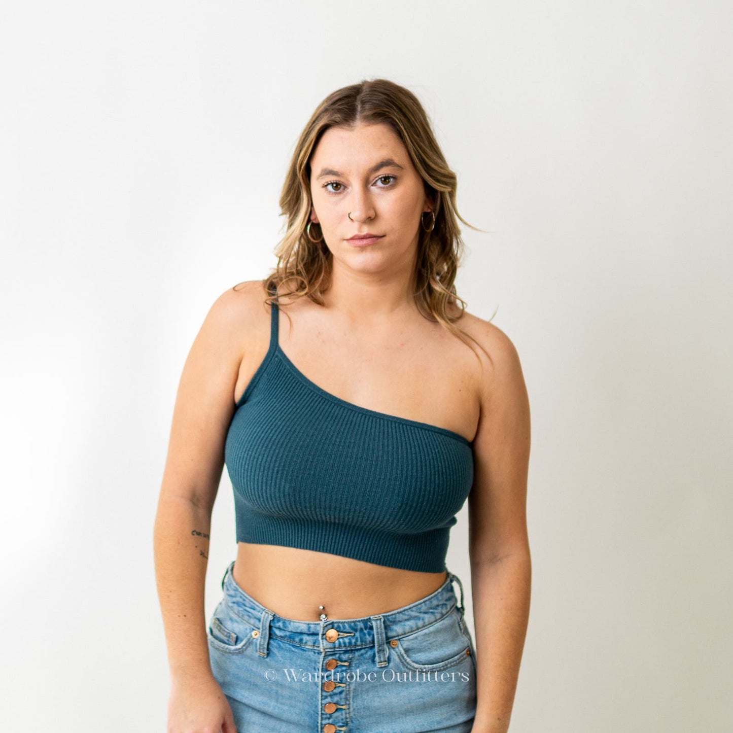 Kendal & Kylie Cropped Halter One Shoulder Tank Top