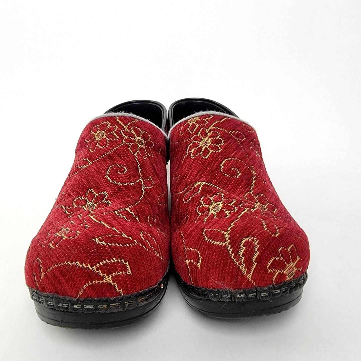 Dansko Red Velvet Embroidered Mule Platform Clogs - 8