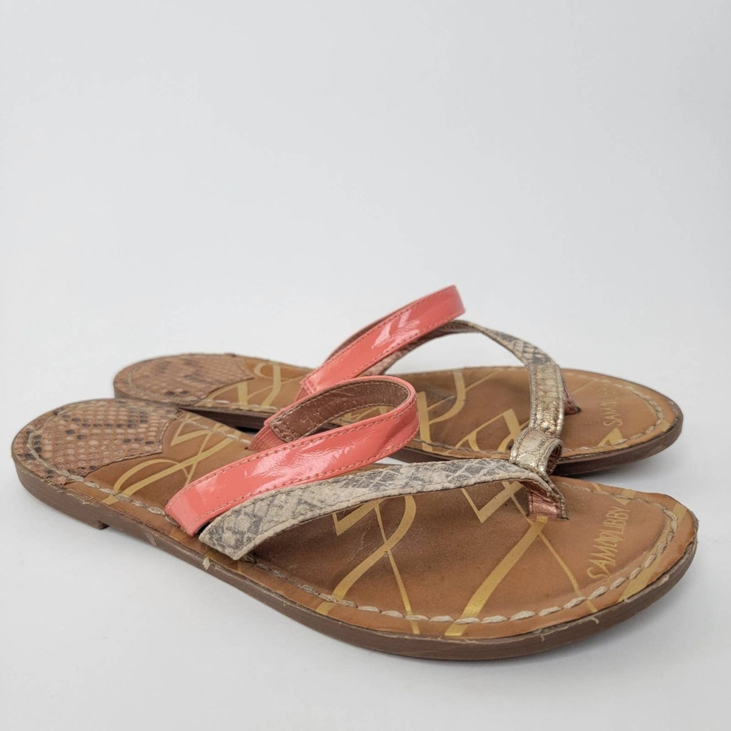 Sam & Libby Strappy Snakeskin Leather Summer Flip Flop Sandals - 6.5