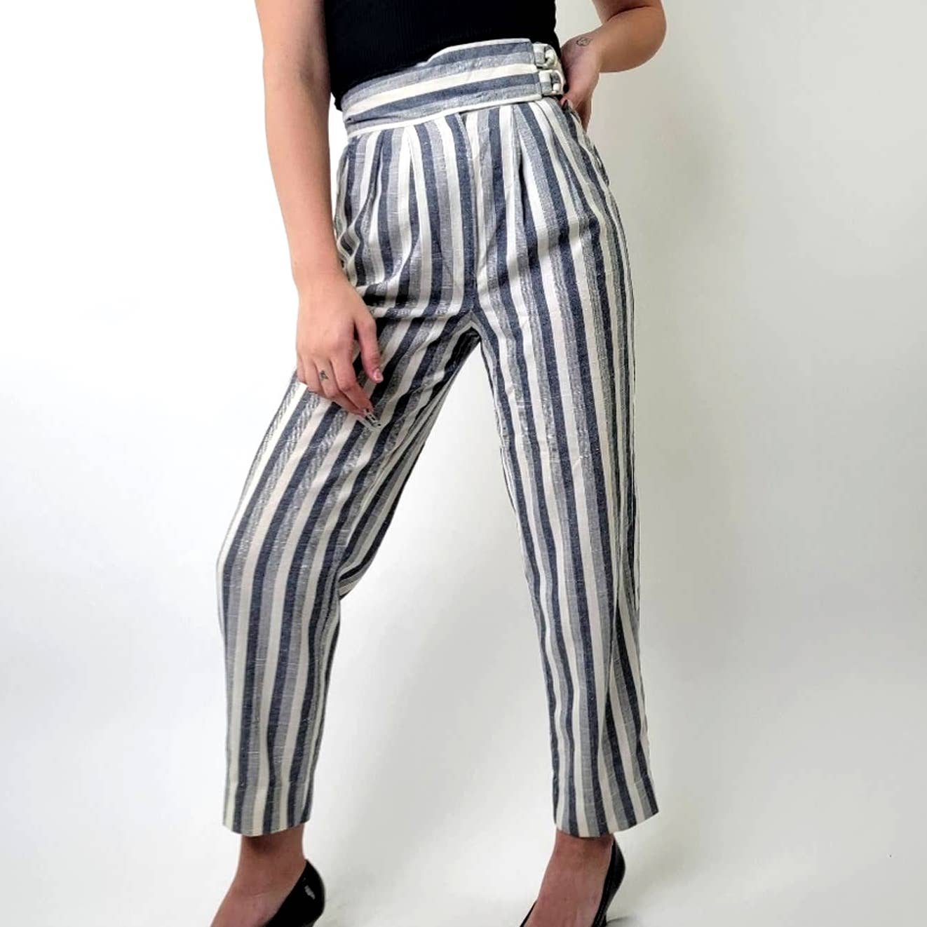 Vintage 70s Stonybrook Striped High Rise Straight Leg Pants