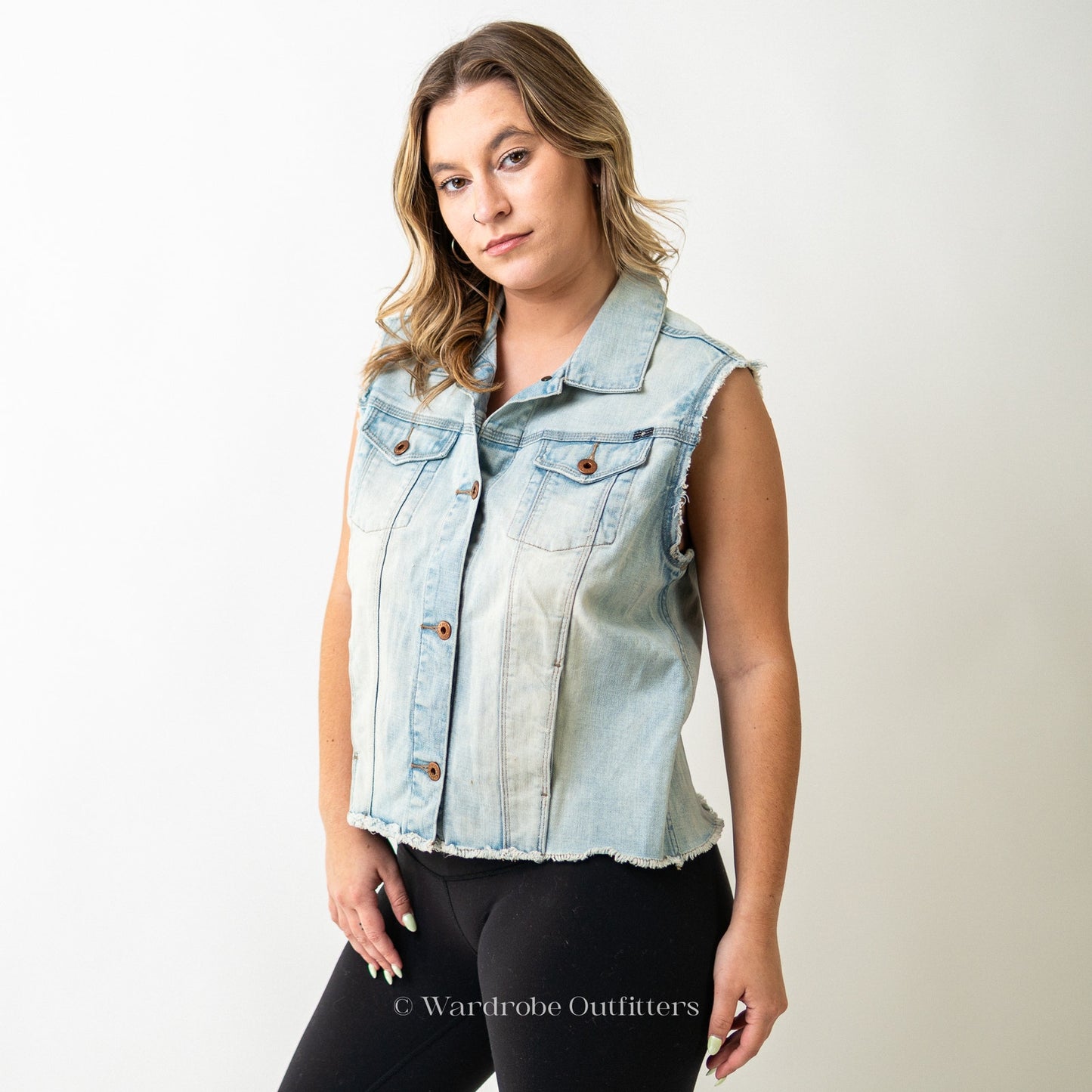 Lucky Brand Denim and Lace Lightwash Vest