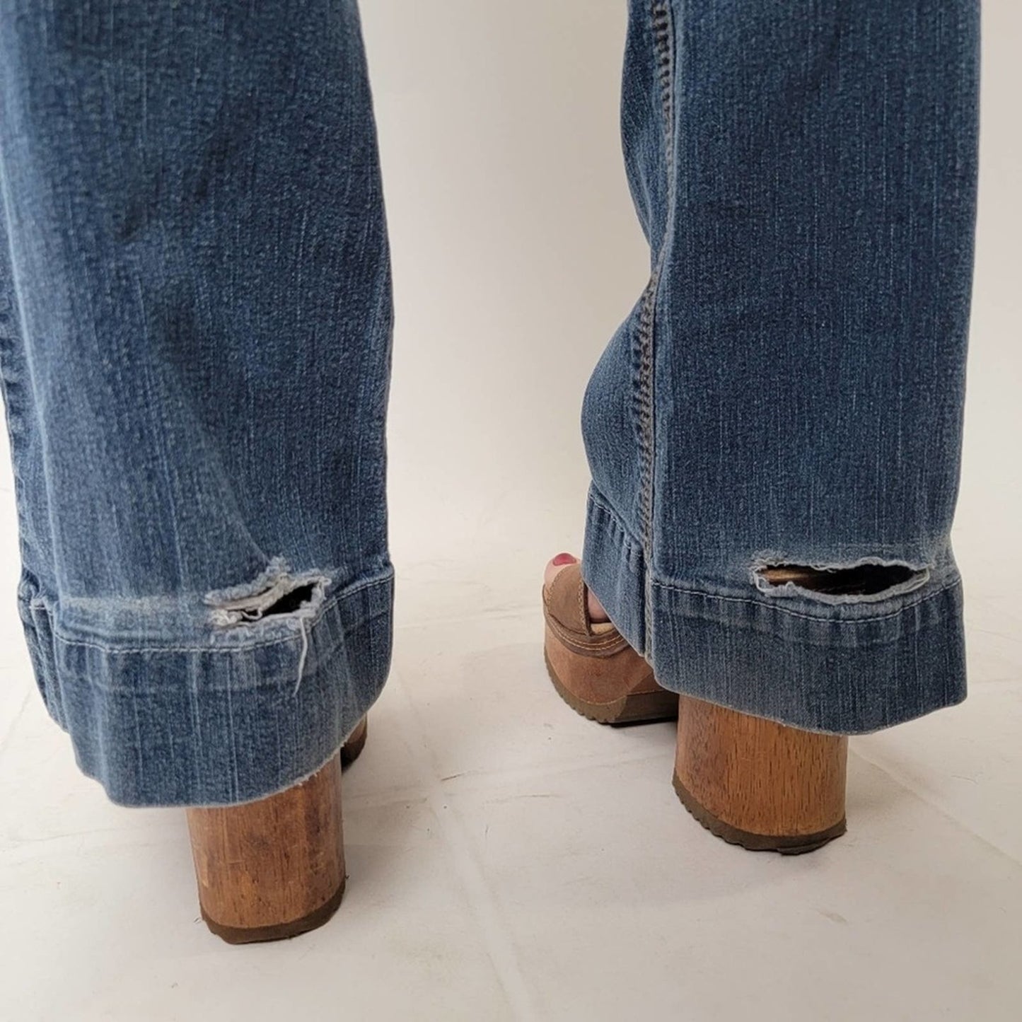 Vintage y2k Fragile Distressed Low Rise Flared Bell Blue Jeans - 7