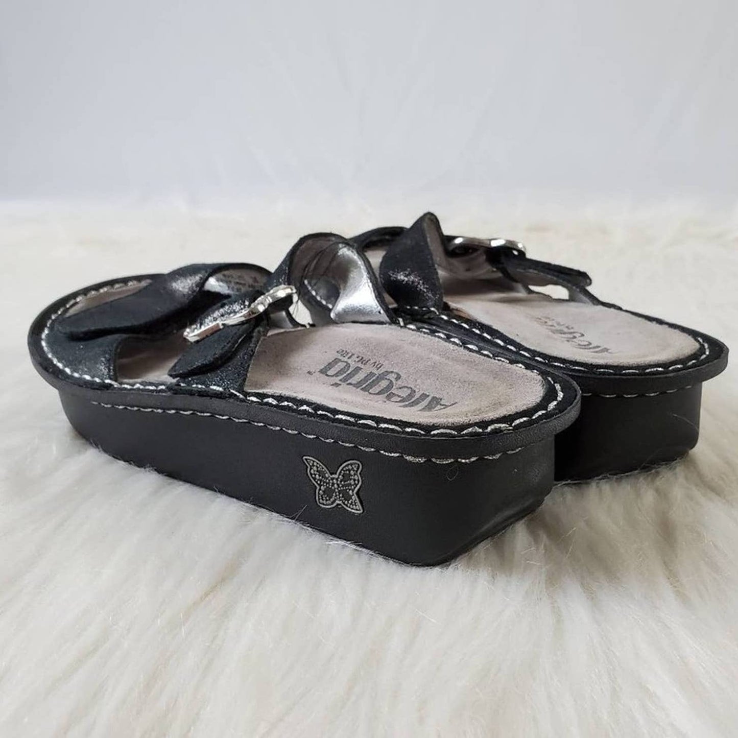 Alegria Mariposa Black Sparkle Rhinestone Butterfly Platform Sandals
