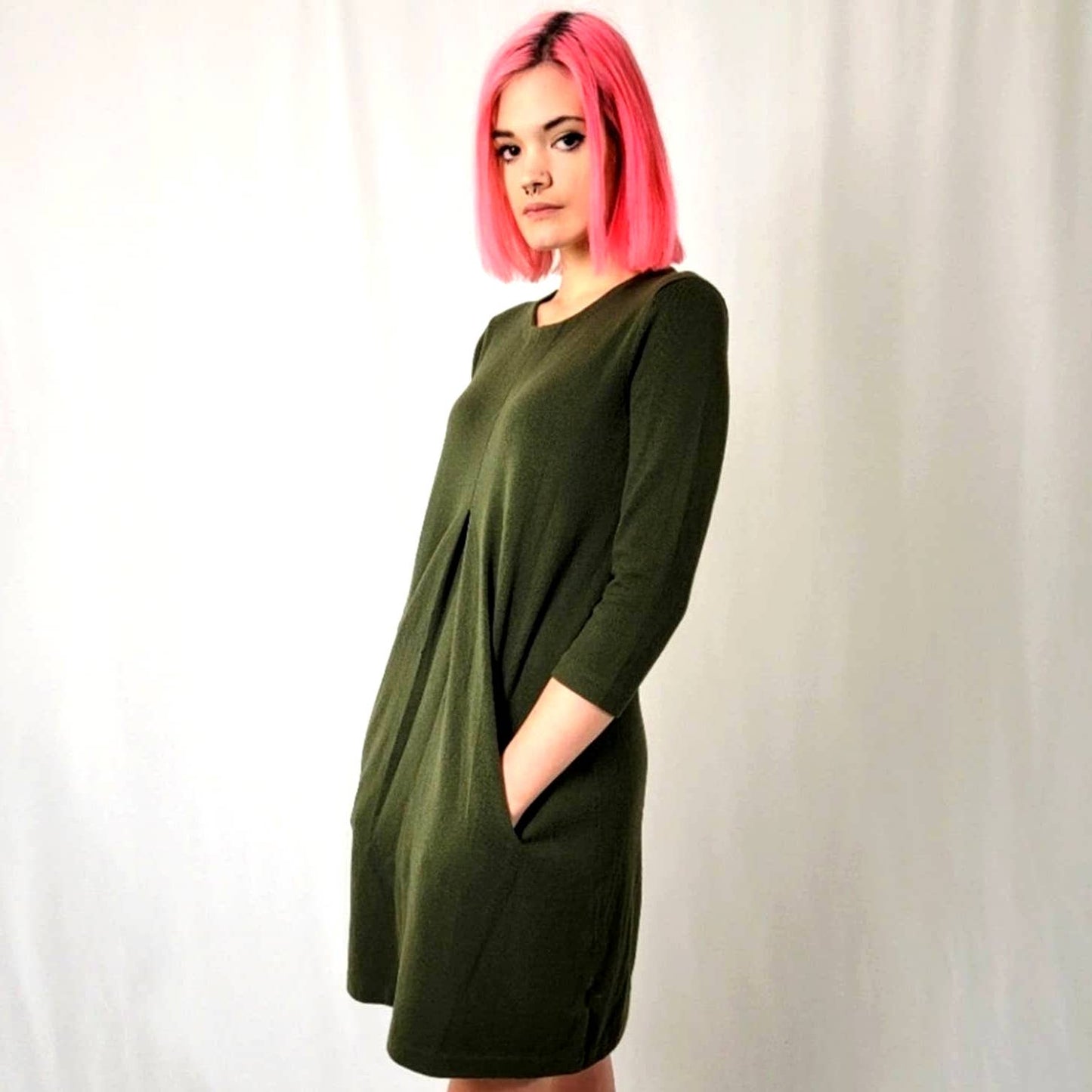 Tyler Boe Cashmere Olive Green Sweater Dress - S