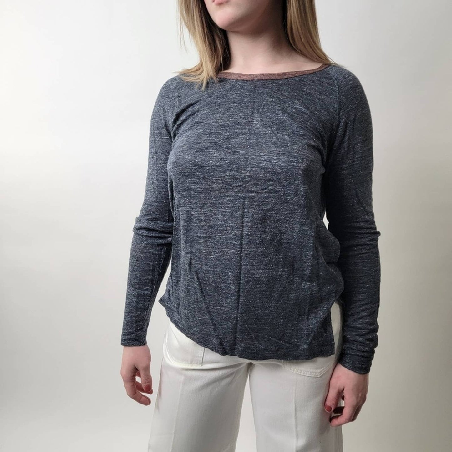 NWT Madewell Modern Linen Ringer Raglan Long Sleeve Shirt - S