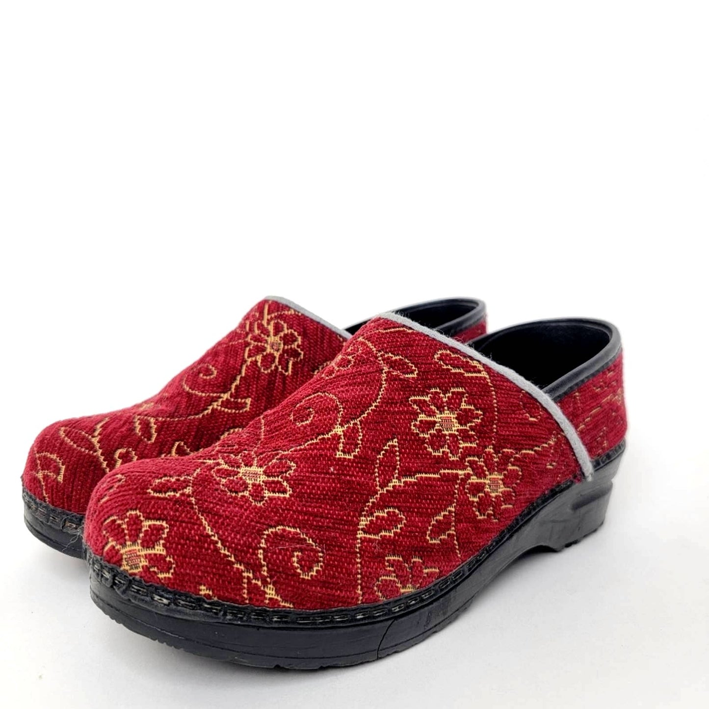 Dansko Red Velvet Embroidered Mule Platform Clogs - 8