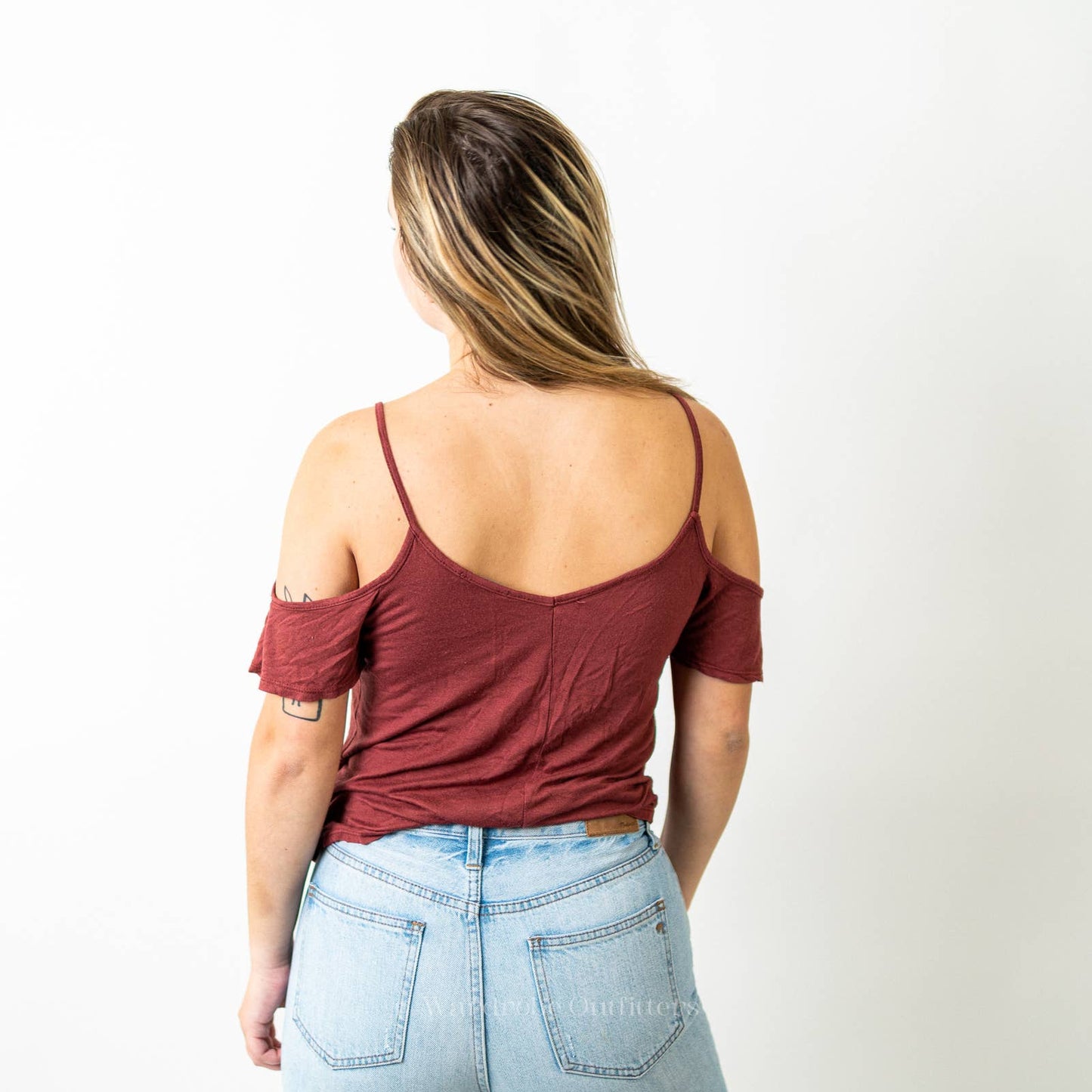 Burgundy Red Cold Shoulder Strapped Cami Top