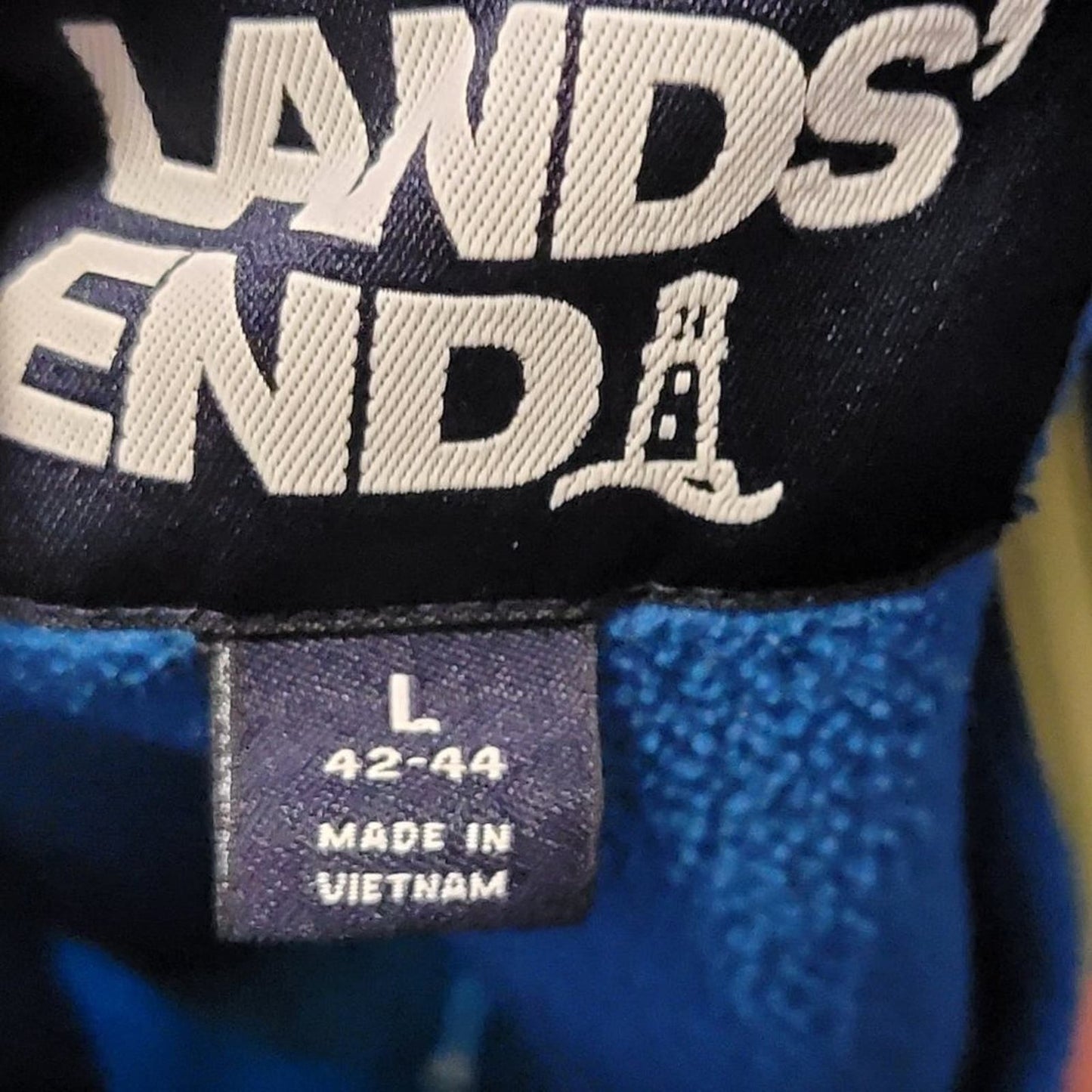 Land's End Tie Dye Ocean Blue Heritage Fleece Snap Neck Pullover Sweatshirt - L