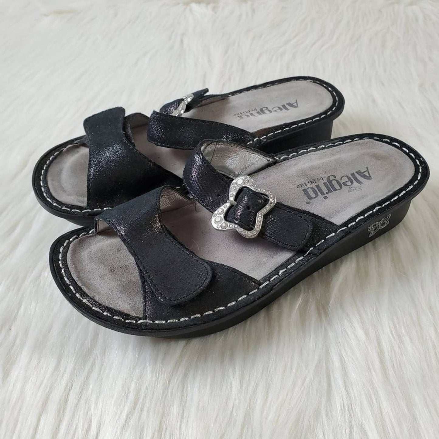 Alegria Mariposa Black Sparkle Rhinestone Butterfly Platform Sandals