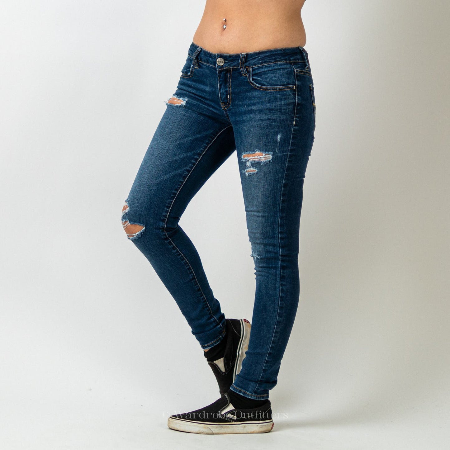 AE Super Stretch Ripped Low Rise Denim Jeans - 4