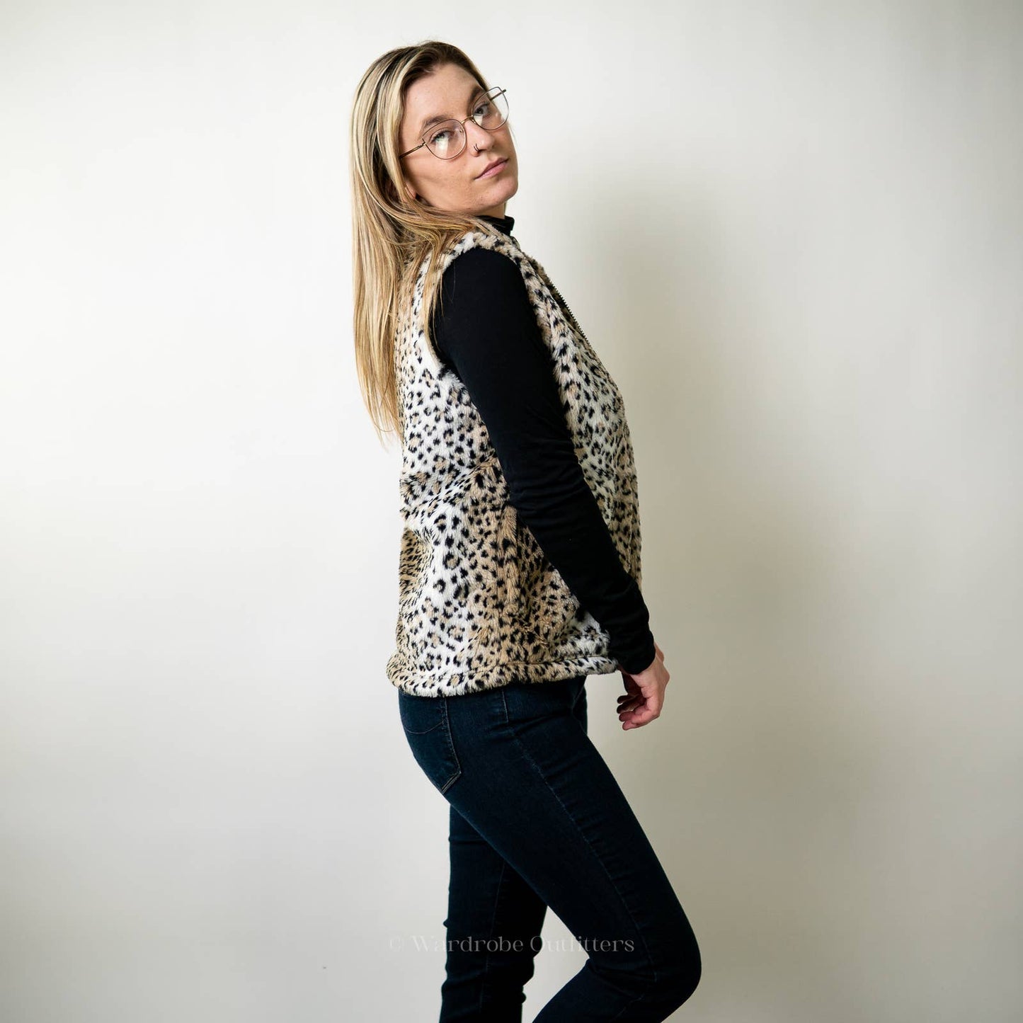 Vintage 1990s Leopard Animal Print Cobblestone Canyon Cheetah Faux Fur Vest - S